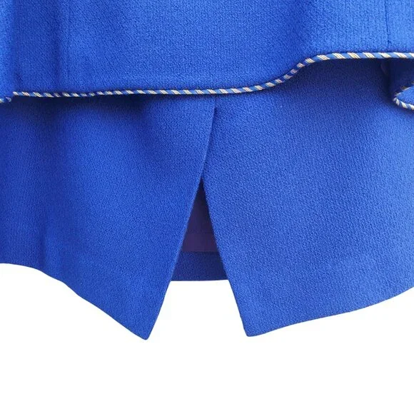 Vintage 80s Electric Blue Wool Power Skirt Suit L XL Rhinestone Buttons - Picture 13 of 13